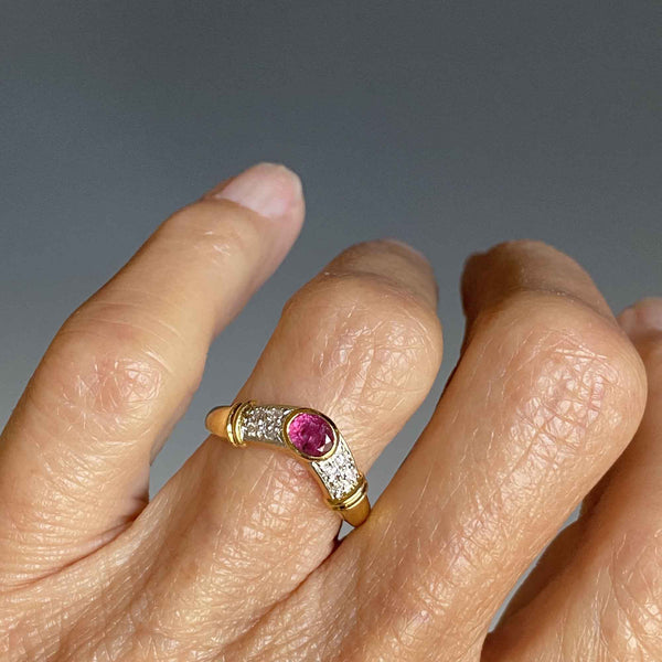 Fine 18K Gold Diamond Ruby Chevron Ring - Boylerpf