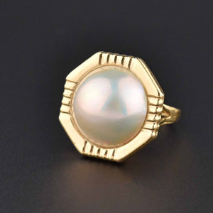 Geometric Octagon Mabe Pearl 14K Gold Ring | Boylerpf