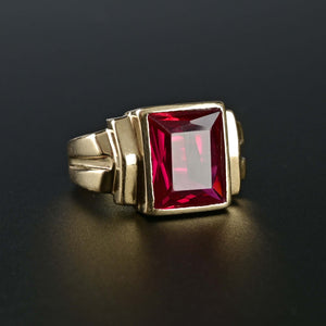 Mens Gold Signet Style Deco Ruby Ring - Boylerpf