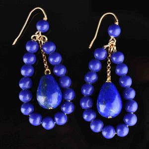 Vintage Gold Lapis Lazuli Drop Earrings - Boylerpf