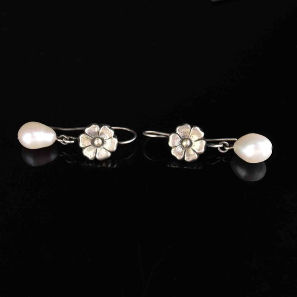 Vintage Baroque Pearl Sterling Silver Flower Earrings | Boylerpf