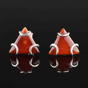 Silver Carnelian Agate Triangle Stud Earrings - Boylerpf