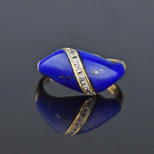 Diamond Dome Lapis Lazuli Solid 18K Gold Ring - Boylerpf