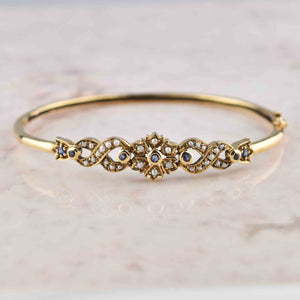 Sapphire & Pearl Flower Cluster 14K Gold Bracelet - Boylerpf