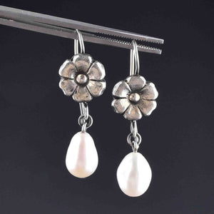 Vintage Baroque Pearl Sterling Silver Flower Earrings | Boylerpf