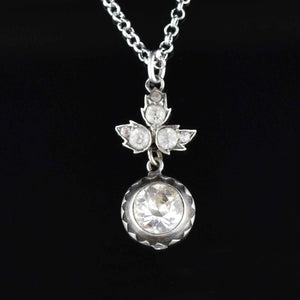 Antique Victorian Silver Flower Diamond Paste Pendant Necklace - Boylerpf