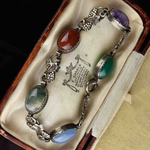 Silver Grape Leaf Arts and Crafts Agate Bracelet - Boylerpf