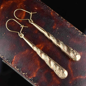 Antique Carved Floral 9K Gold Dangle Earrings | Boylerpf