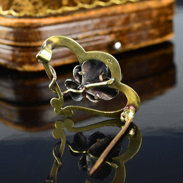 Art Nouveau Gold Pearl Enamel Pansy Brooch Pin - Boylerpf