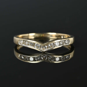 Vintage 14K Gold Diamond Chevron Ring Band - Boylerpf