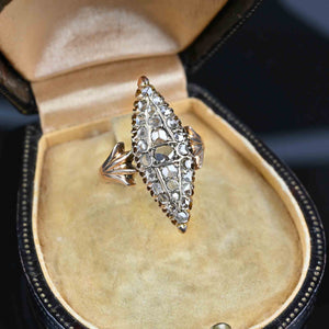 ON HOLD Antique Rose Cut Diamond 14K Rose Gold Navette Ring - Boylerpf