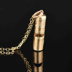 Antique Gold Engraved Working Whistle Pendant Necklace - Boylerpf