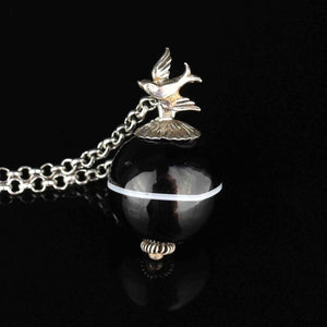 Victorian Style Silver Dove Banded Agate Pendant Necklace - Boylerpf