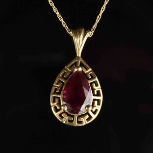 10K Gold Greek Key Ruby Pendant Necklace - Boylerpf