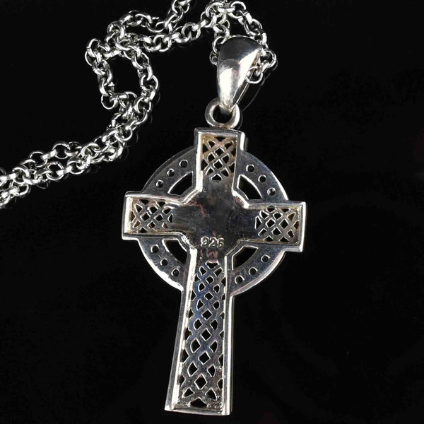 Vintage Silver Irish Claddagh Cross Pendant Necklace - Boylerpf