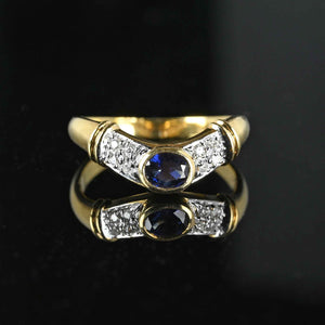 Chevron Diamond Sapphire Ring in 18K Gold - Boylerpf