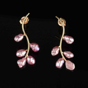 Vintage 14K Gold Pink Baroque Pearl Earrings - Boylerpf