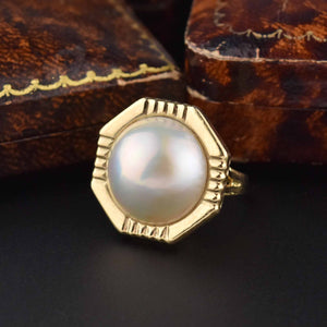 Geometric Octagon Mabe Pearl 14K Gold Ring | Boylerpf