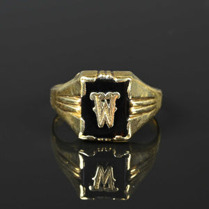 Art Deco Initial W Black Onyx Signet Ring - Boylerpf