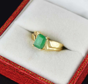 Retro 14K Gold Vintage Emerald Ring, Art Deco Style - Boylerpf