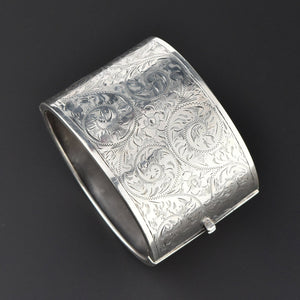 Victorian Revival Wide Sterling Silver Cuff Bangle Bracelet - Boylerpf