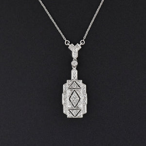 Fine 18K White Gold Art Deco Design Diamond Necklace - Boylerpf