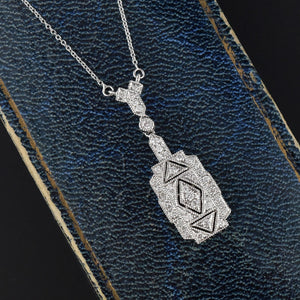 Fine 18K White Gold Art Deco Design Diamond Necklace - Boylerpf