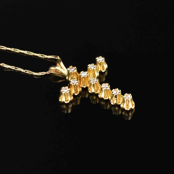 Vintage 14K Gold Diamond Cross Pendant Necklace - Boylerpf
