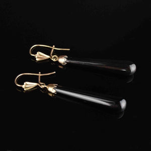 Vintage Black Onyx Gold Teardrop Earrings - Boylerpf