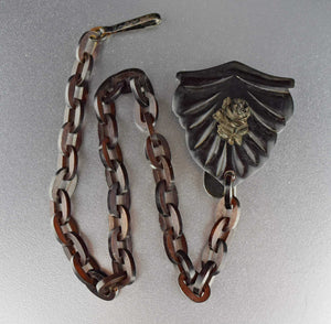 Antique Victorian Shell Chatelaine Watch Chain & Clip - Boylerpf