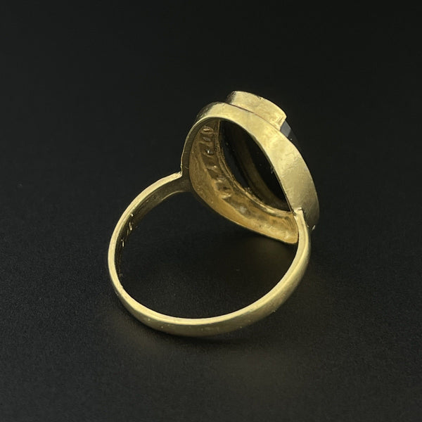 Vintage Art Deco Style 14K Gold Oval Black Onyx Diamond Ring, Sz 5 1/4 - Boylerpf