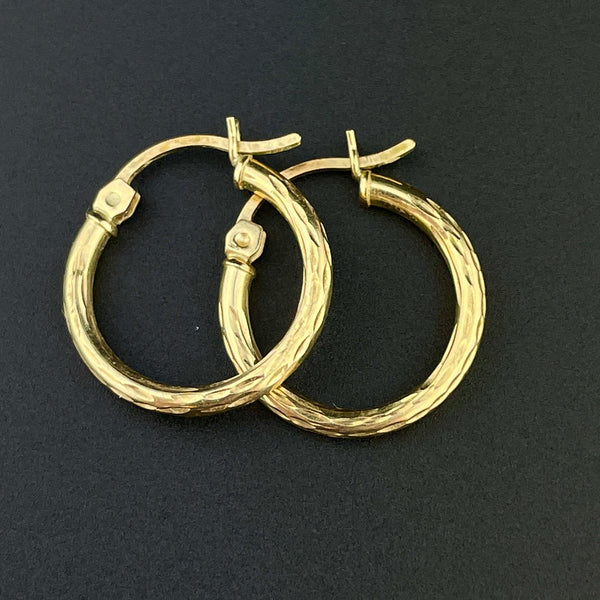 Vintage 10K Etched Gold Huggie Hoop Earrings - Boylerpf