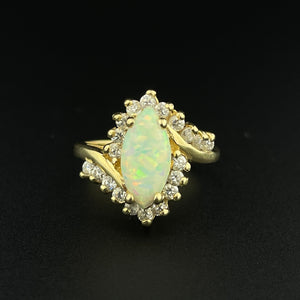 Vintage 14K Gold Marquise Opal Quartz Statement Ring, Sz 6 - Boylerpf
