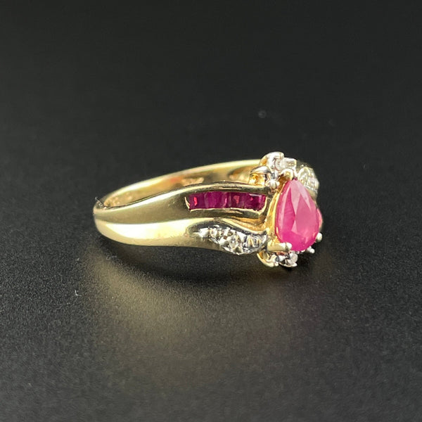 Vintage 10K Gold Diamond Ruby Wide Band Ring, Sz 5 1/2 - Boylerpf