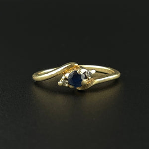 14K Gold Diamond Sapphire Vintage Solitaire Engagement Ring, Sz 4 3/4 - Boylerpf