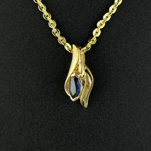 Vintage 14K Marquise Cut Blue Sapphire Pendant Necklace - Boylerpf