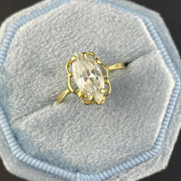 Vintage 14K Gold Aquamarine Solitaire Statement Ring, Sz 6 1/4 - Boylerpf
