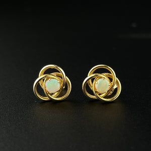 14K Gold Love Knot Fire Opal Post Earrings - Boylerpf