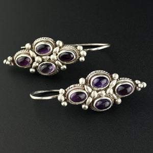 Arts and Crafts Style Silver Amethyst Statement Earrings - Boylerpf