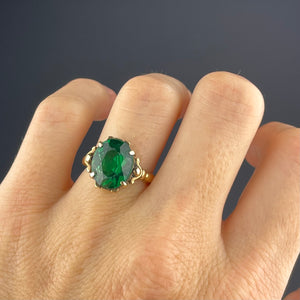 Art Deco Style 10K Gold Emerald Green Quartz Ring - Boylerpf