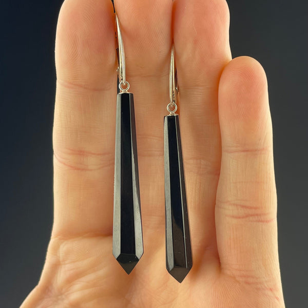 Antique Victorian Silver Carved Whitby Jet Earrings - Boylerpf