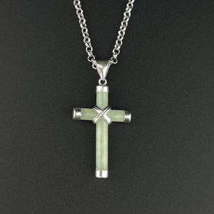 Vintage Silver Bowenite Maori New Zealand Jade Crucifix Pendant Necklace - Boylerpf