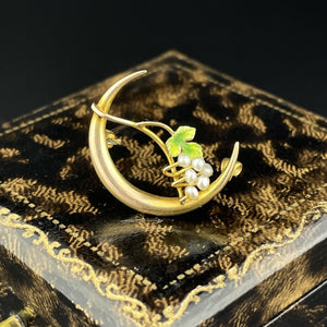 Art Nouveau 10K Gold Enamel Pearl Grape Cluster Brooch - Boylerpf