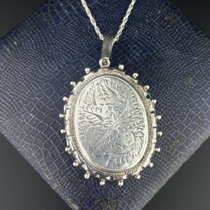 Victorian Silver Engraved Leaf Large Locket Pendant - Boylerpf
