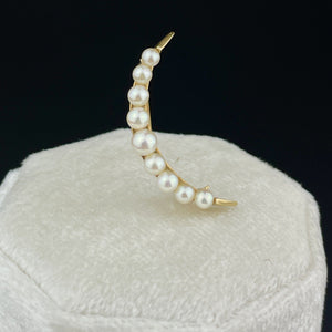 Vintage Art Nouveau Style 14K Gold Pearl Crescent Moon Brooch - Boylerpf