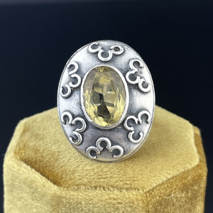 Vintage Pale Yellow Citrine Silver Statement Ring, Sz 7 - Boylerpf